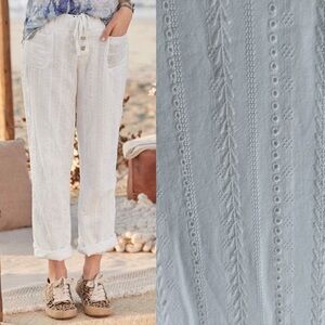 Sundance Gigi White Eyelet Wide Leg Pants XL Coastal Cotton
